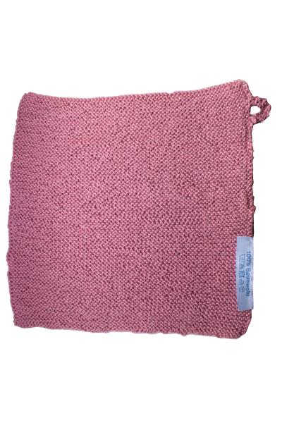 Knitted washcloth in old pink cotton width 22 cm 8,66 inch